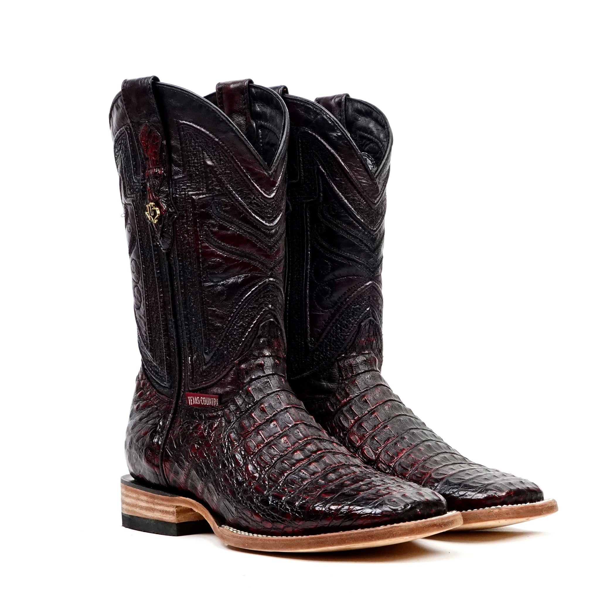 Rhodes Caiman Hornback Boots - Black Cherry - Square Toe (LM10) - Gomez Western Wear