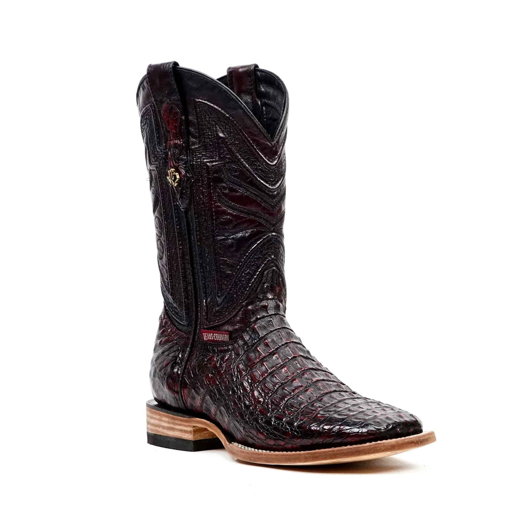 Rhodes Caiman Hornback Boots - Black Cherry - Square Toe (LM10) - Gomez Western Wear