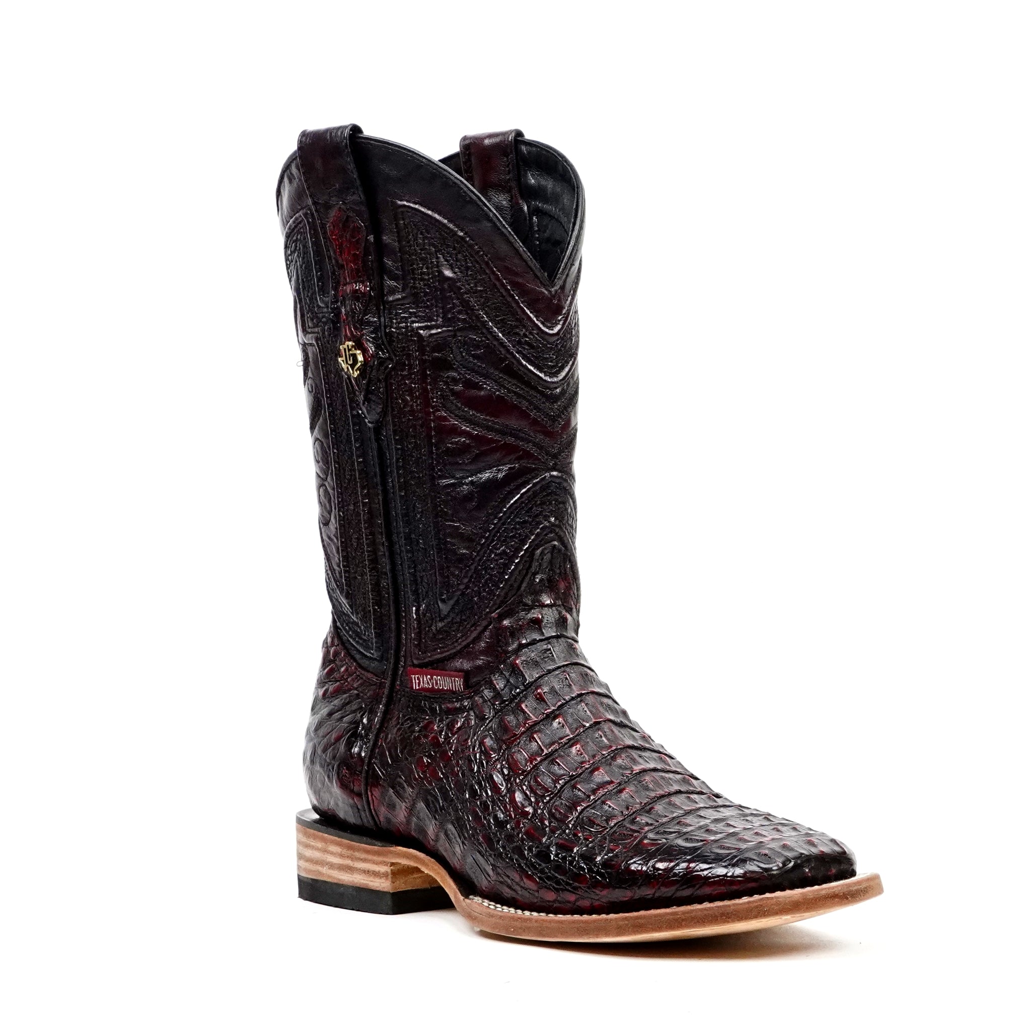 Rhodes Caiman Hornback Boots - Black Cherry - Square Toe (LM10) - Gomez Western Wear