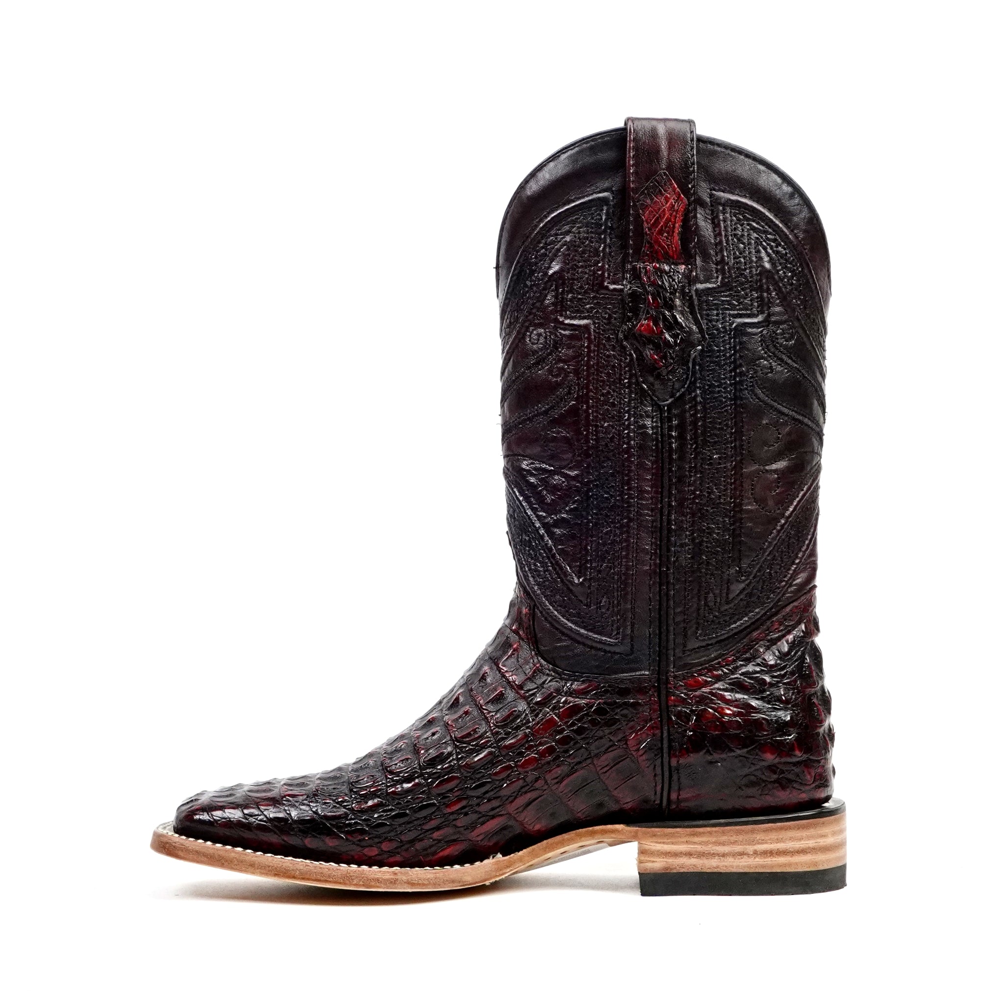 Rhodes Caiman Hornback Boots - Black Cherry - Square Toe (LM10) - Gomez Western Wear