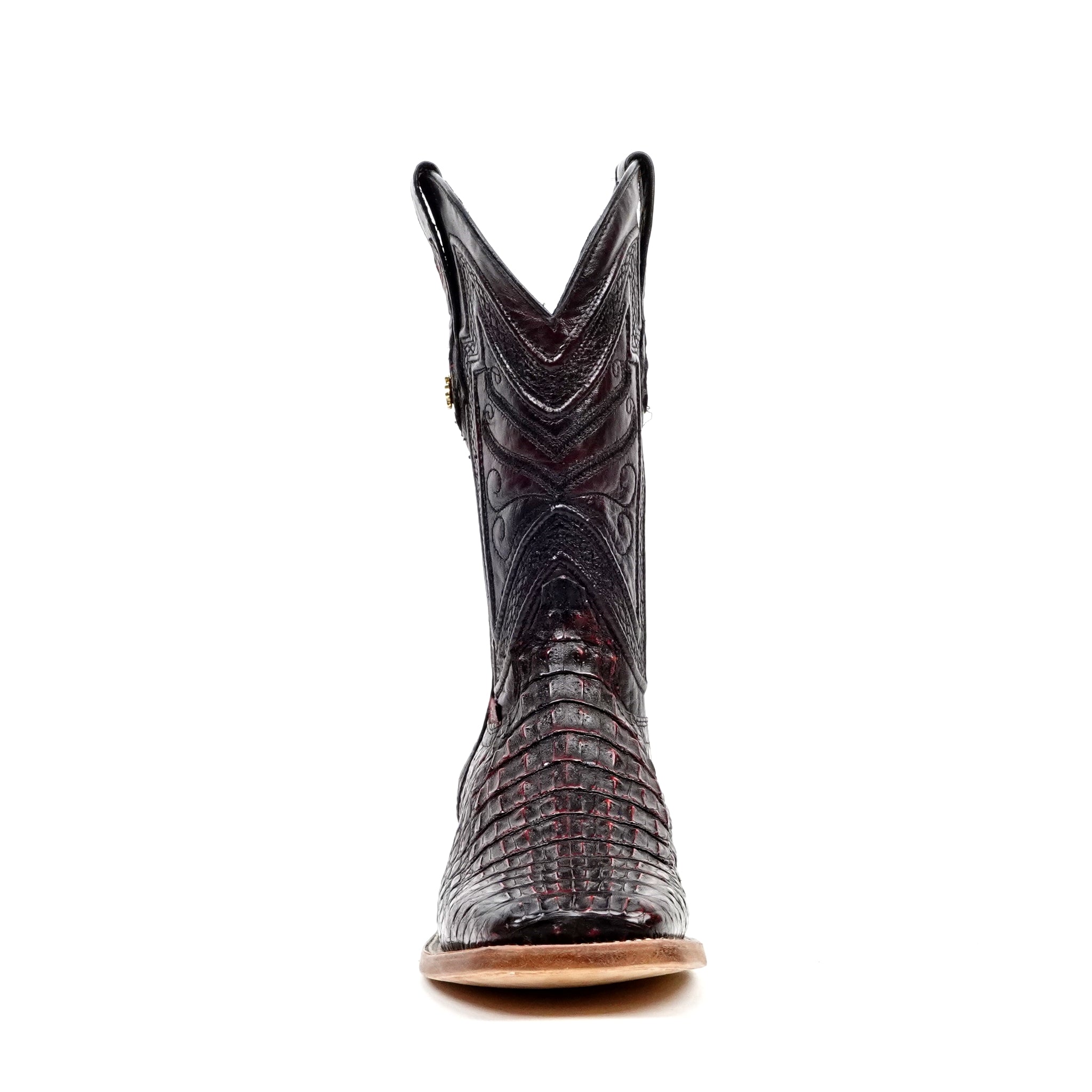 Rhodes Caiman Hornback Boots - Black Cherry - Square Toe (LM10) - Gomez Western Wear