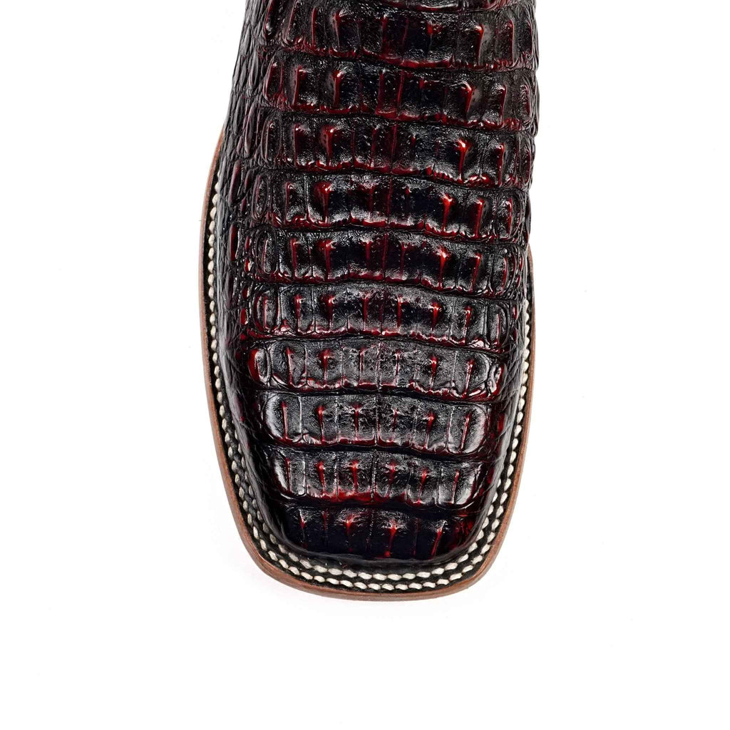 Rhodes Caiman Hornback Boots - Black Cherry - Square Toe (LM10) - Gomez Western Wear