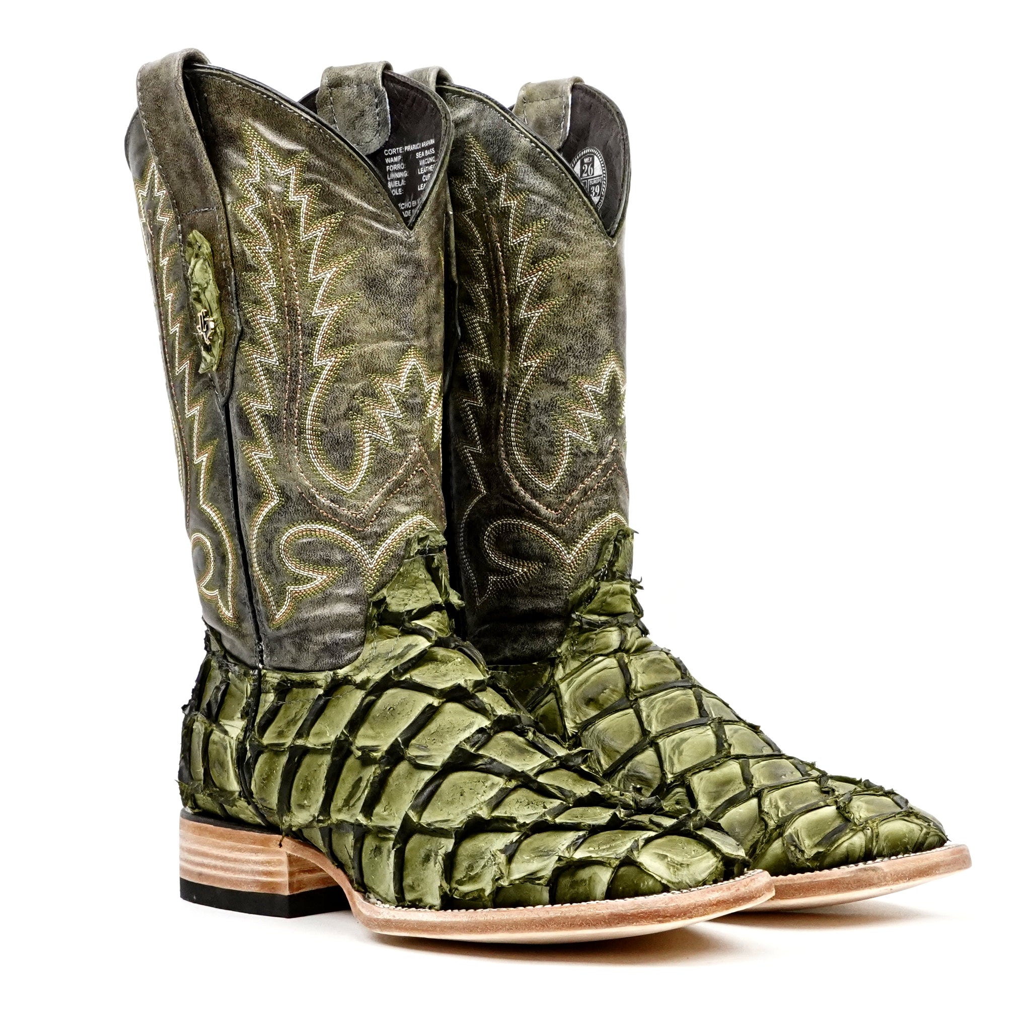 Connor Pirarucu Fish Boots - Agave - Square Toe (PZ60) - Gomez Western Wear