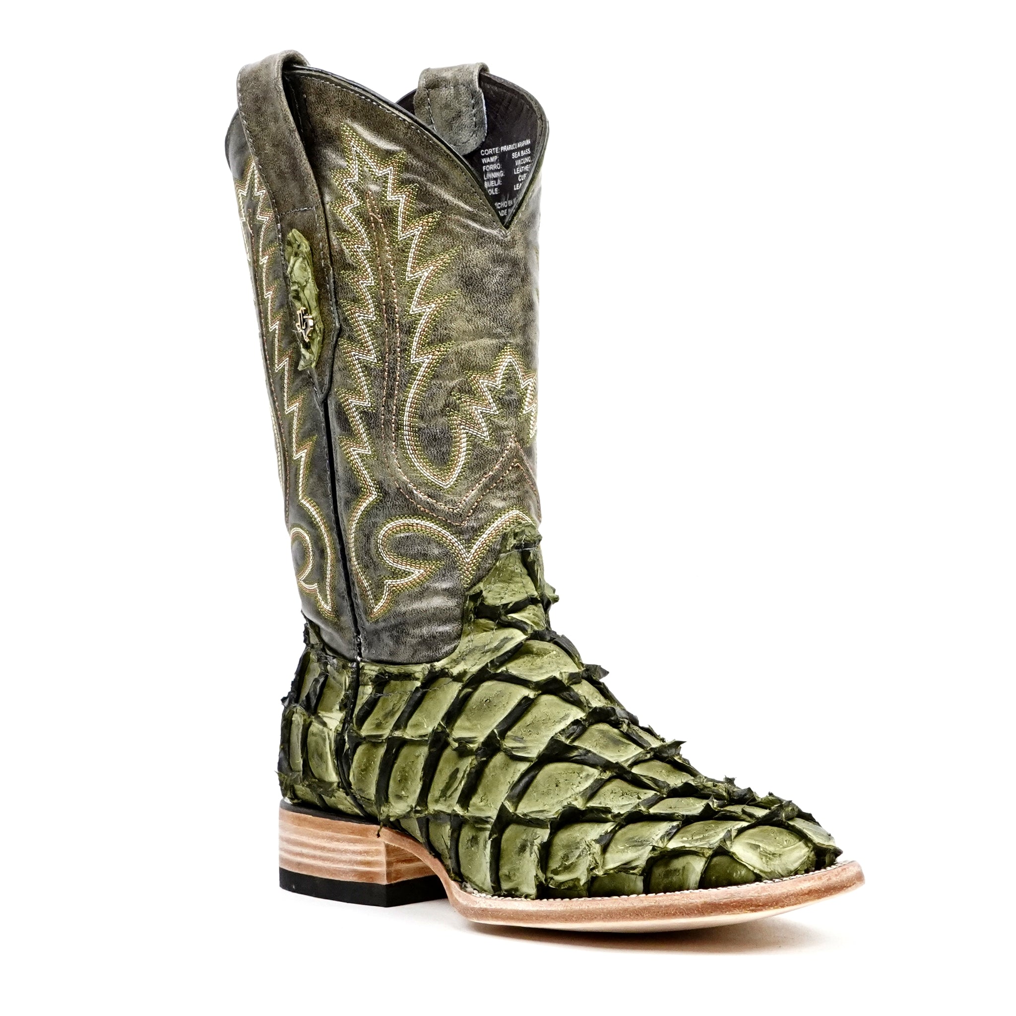 Connor Pirarucu Fish Boots - Agave - Square Toe (PZ60) - Gomez Western Wear