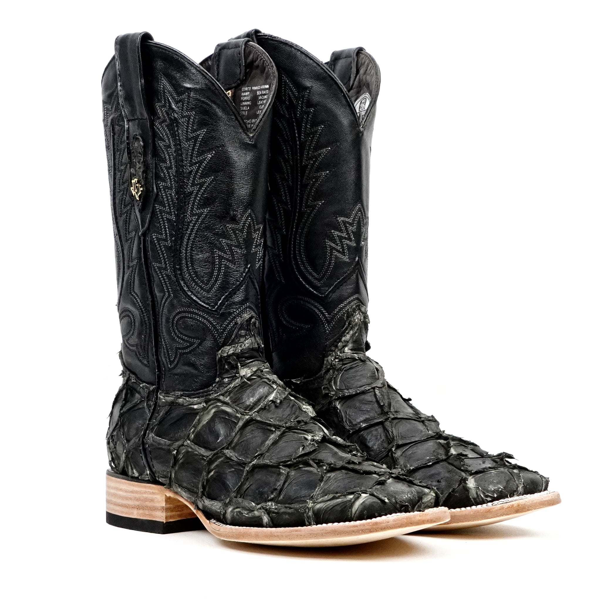 Connor Pirarucu Fish Boots - Gray Black - Square Toe (PZ60) - Gomez Western Wear