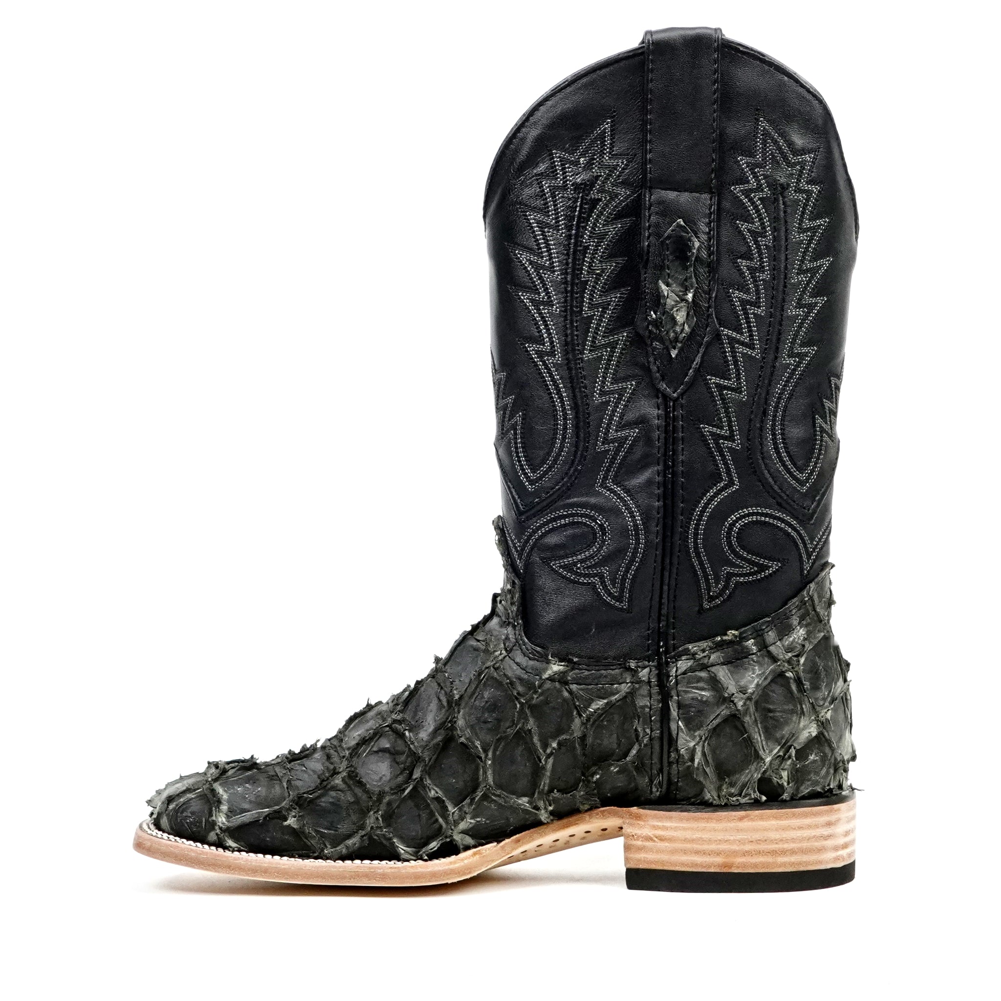 Connor Pirarucu Fish Boots - Gray Black - Square Toe (PZ60) - Gomez Western Wear