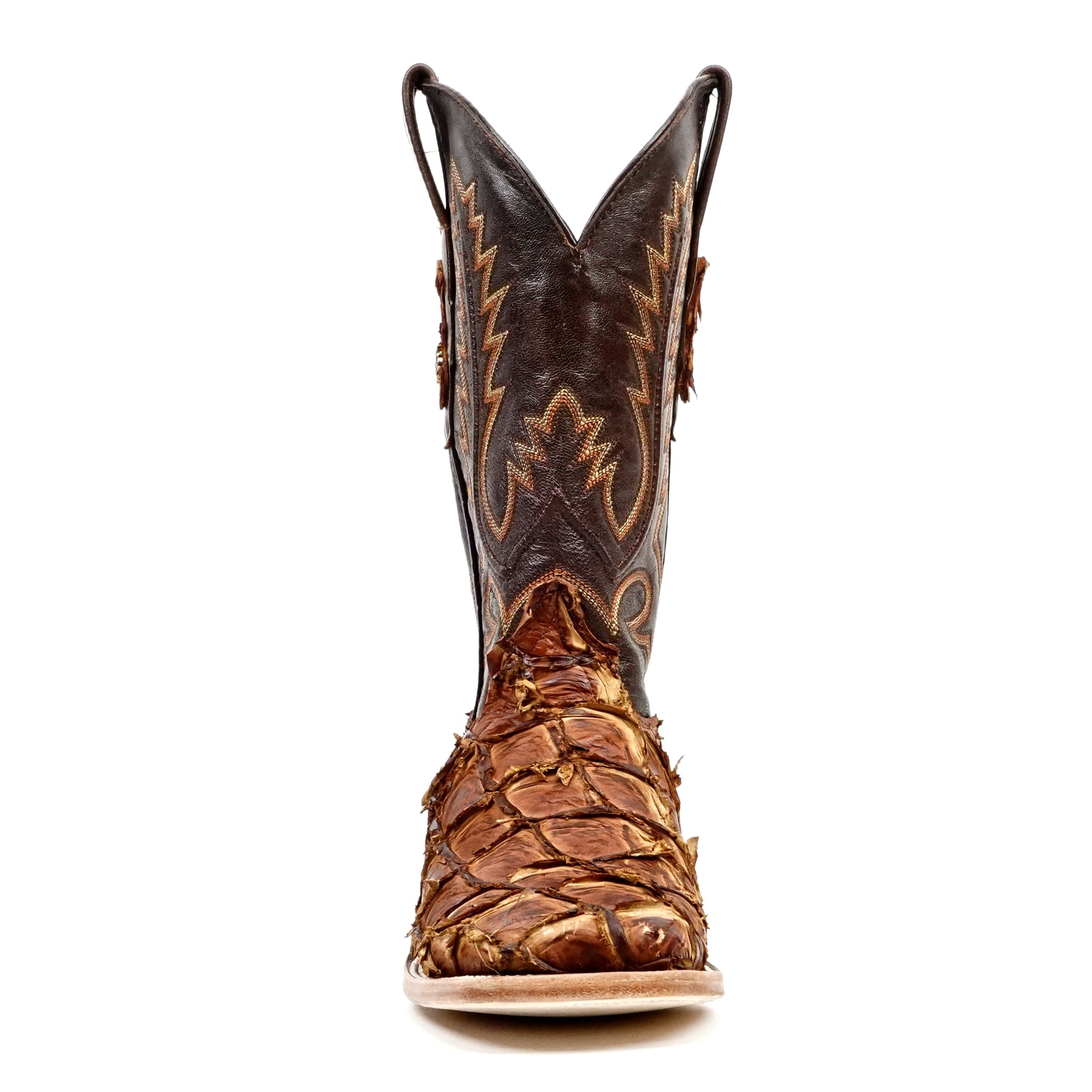 Connor Pirarucu Fish Boots- Pecan - Square Toe (PZ60) - Gomez Western Wear