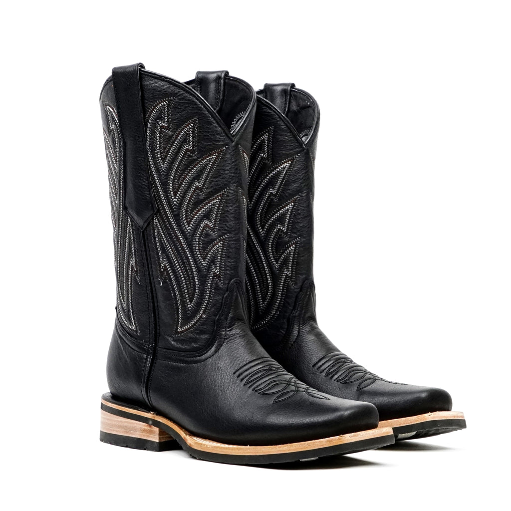 Barcelona Black Cowboy Boots - Slip-Resistant Sole - Rodeo Toe (E411)