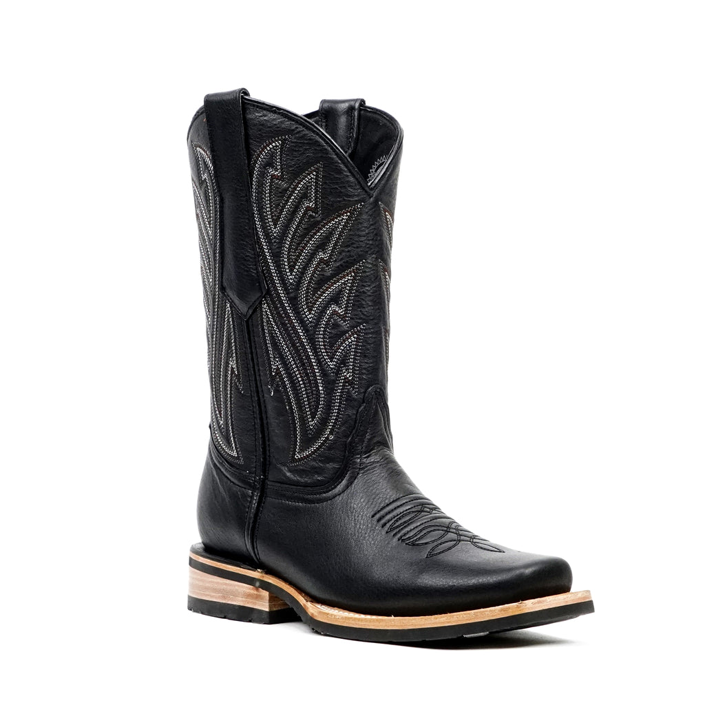 Barcelona Black Cowboy Boots - Slip-Resistant Sole - Rodeo Toe (E411)