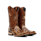 Hand-Tooled Floral Boots - Orix - Rodeo Toe (E696)