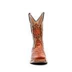 Hand-Tooled Floral Boots - Cognac - Rodeo Toe (E697)