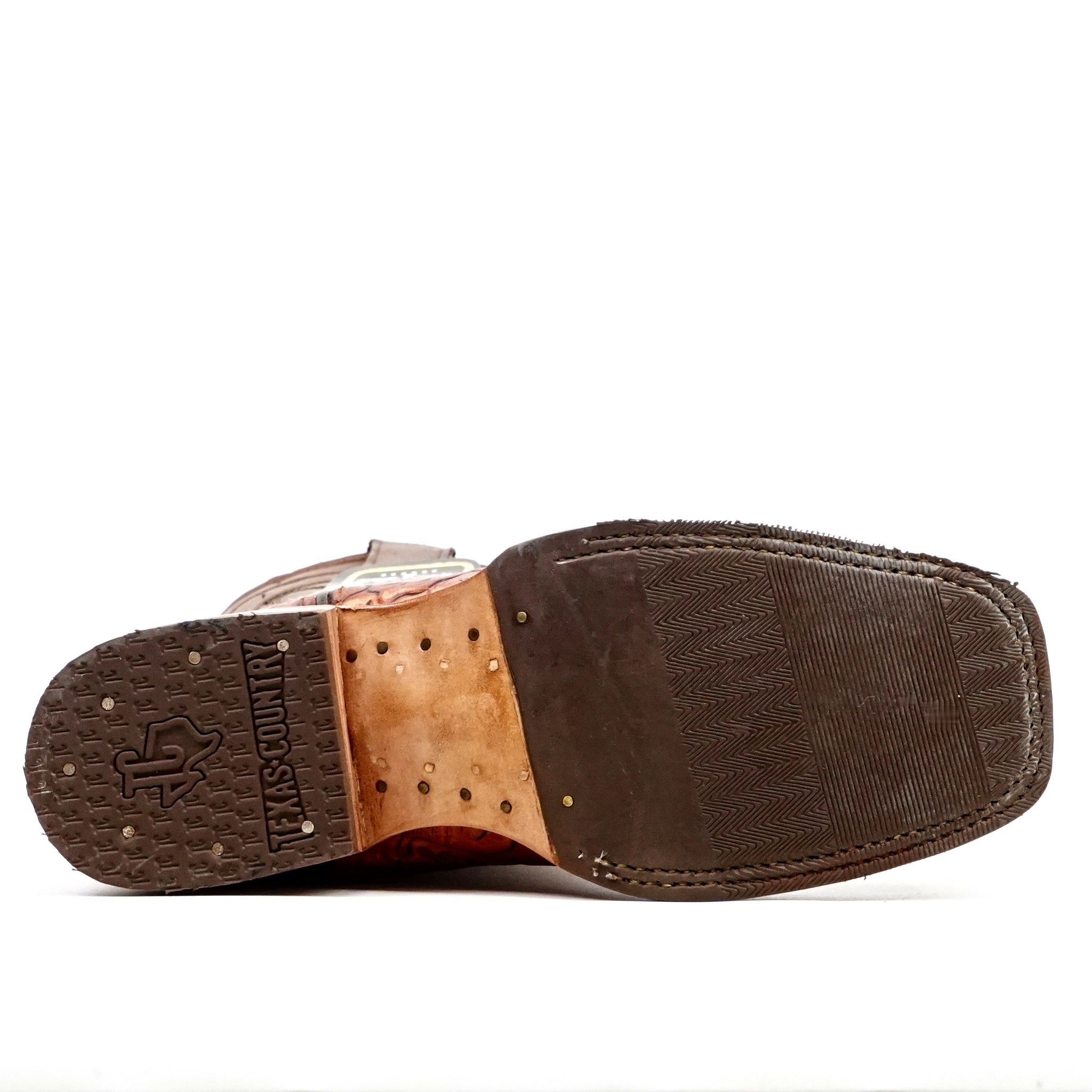Hand-Tooled Floral Boots - Cognac - Rodeo Toe (E697)
