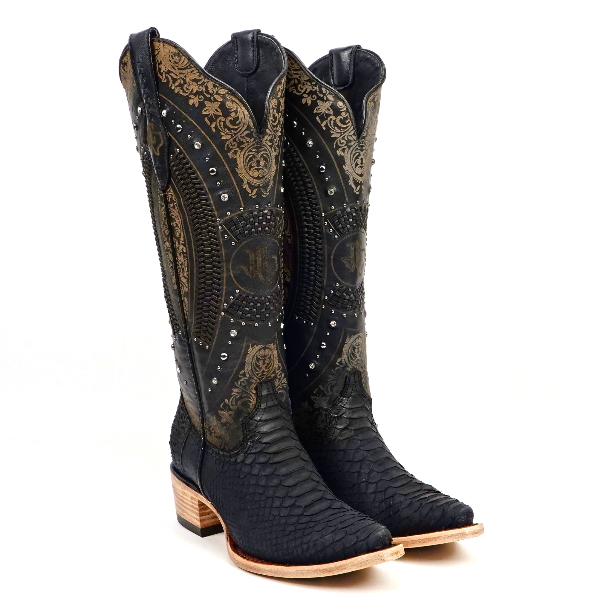 Python Black Cowgirl Boots - Tall Shaft - Snip Toe (E31)