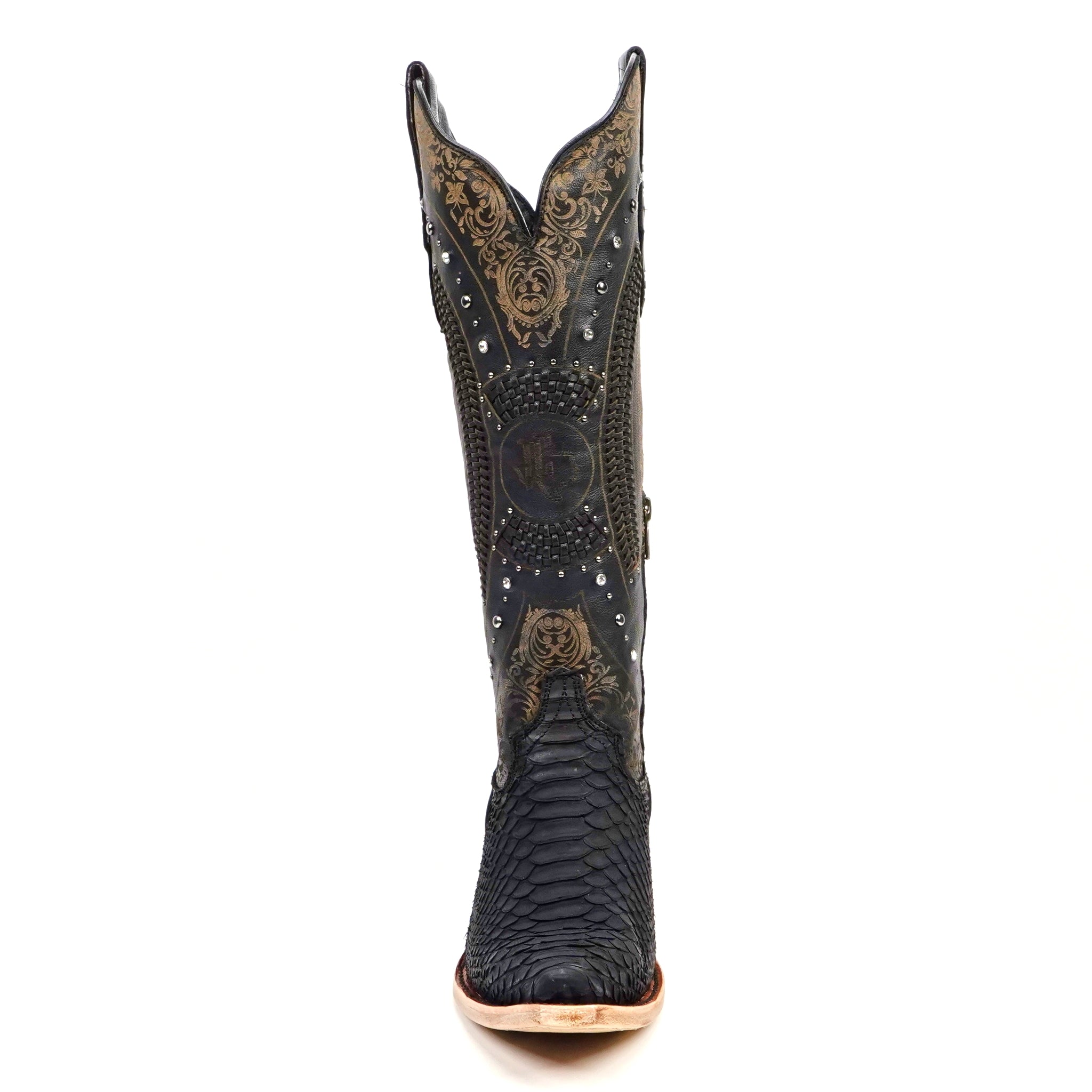 Python Black Cowgirl Boots - Tall Shaft - Snip Toe (E31)