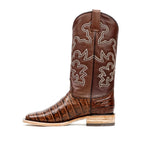 Alligator Belly Choco Cowboy Boots - Embossed Leather - Square Toe (E423)