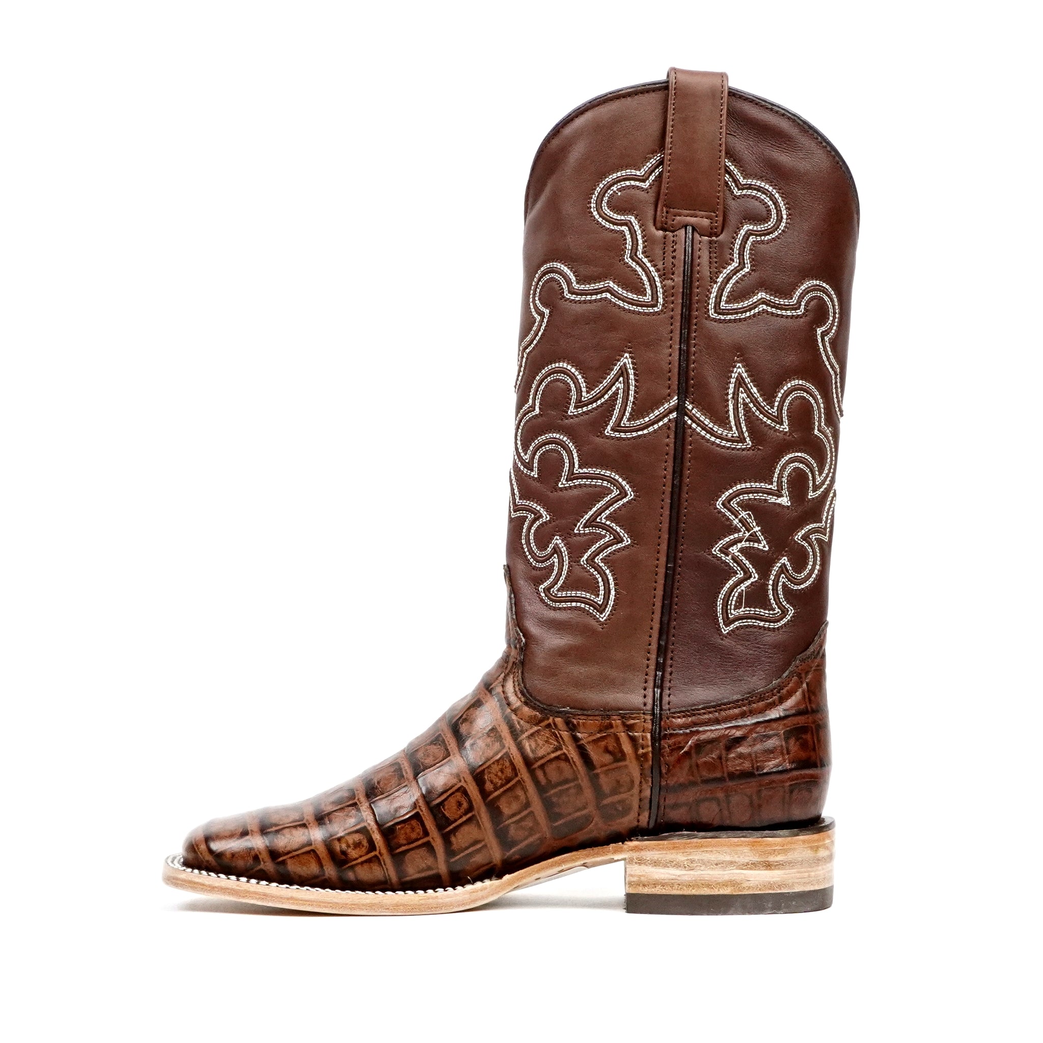 Alligator Belly Choco Cowboy Boots - Embossed Leather - Square Toe (E423)