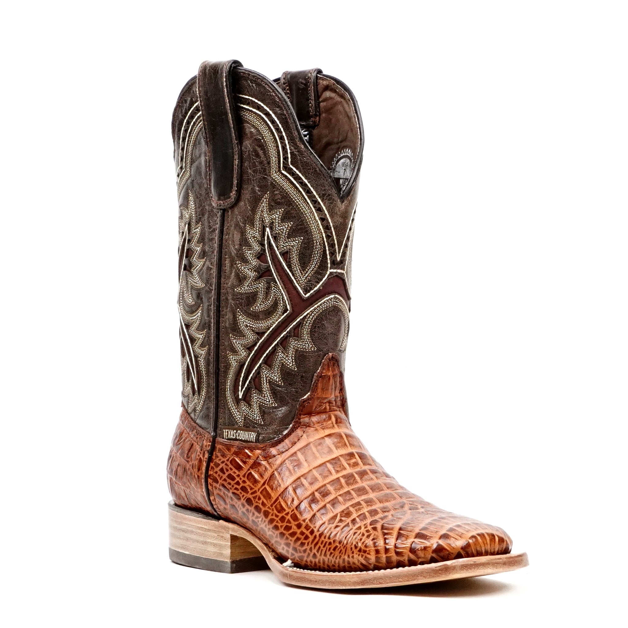 Caiman Belly Cognac Boots - Embossed Leather - Square Toe (E426)