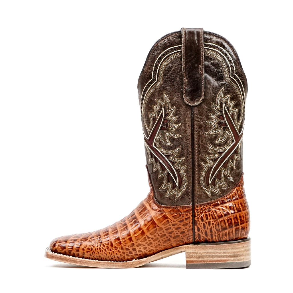 Caiman Belly Cognac Boots - Embossed Leather - Square Toe (E426)