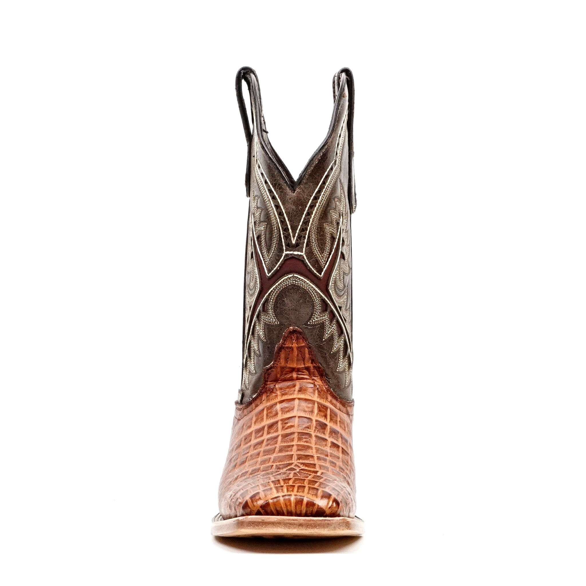 Caiman Belly Cognac Boots - Embossed Leather - Square Toe (E426)