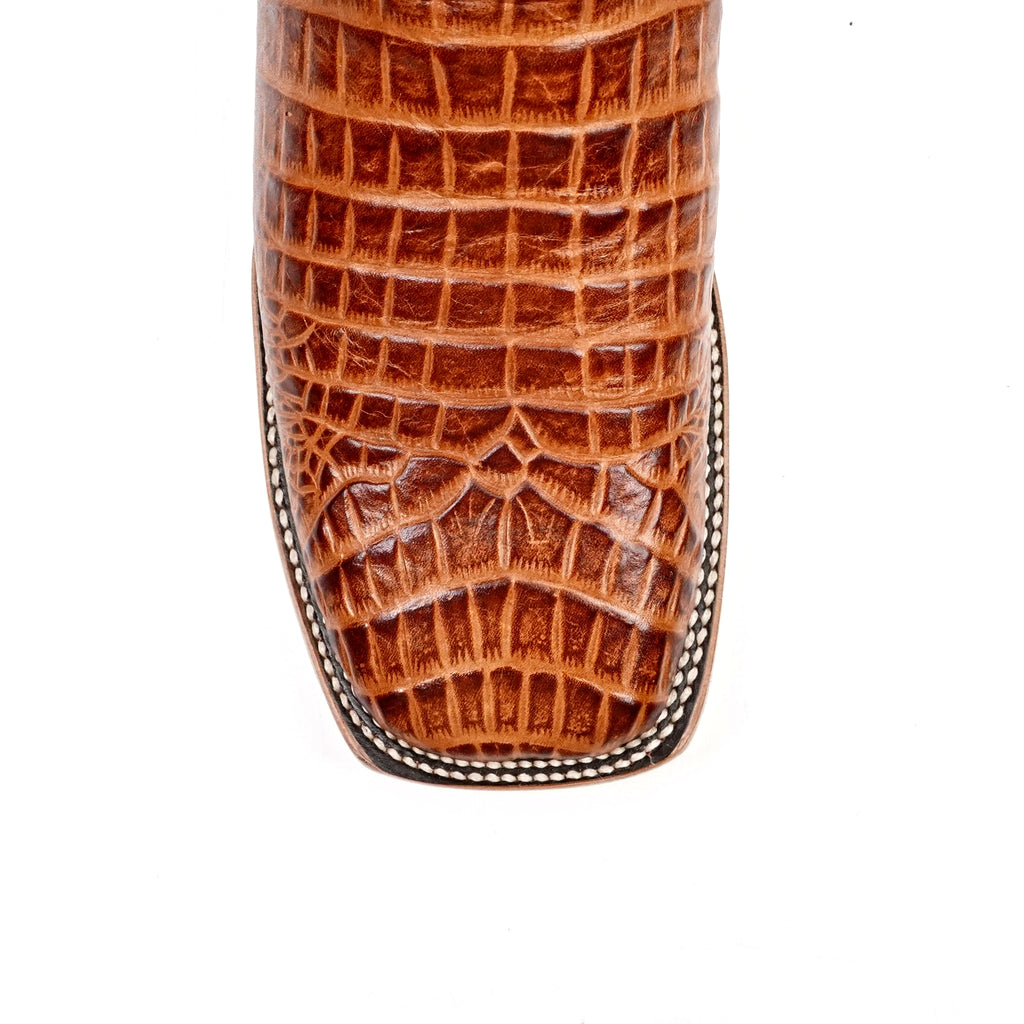 Caiman Belly Cognac Boots - Embossed Leather - Square Toe (E426)