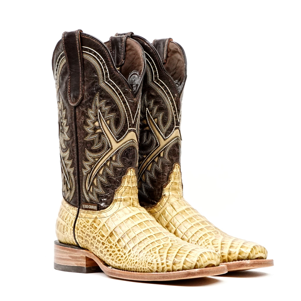 Caiman Belly Orix Boots - Embossed Leather - Square Toe (E423)