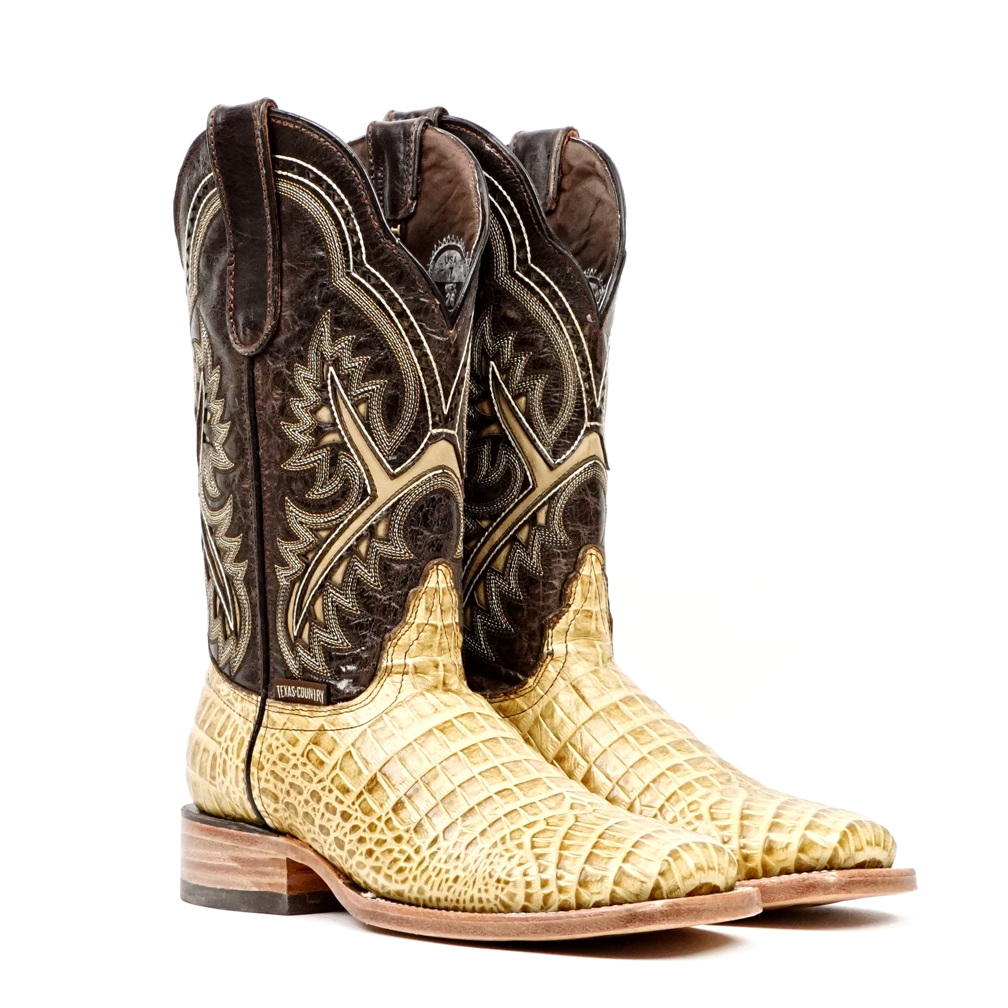 Caiman Belly Orix Boots - Embossed Leather - Square Toe (E423)