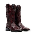 Ostrich Black Cherry Boots - Embossed Leather - Square Toe (E424)
