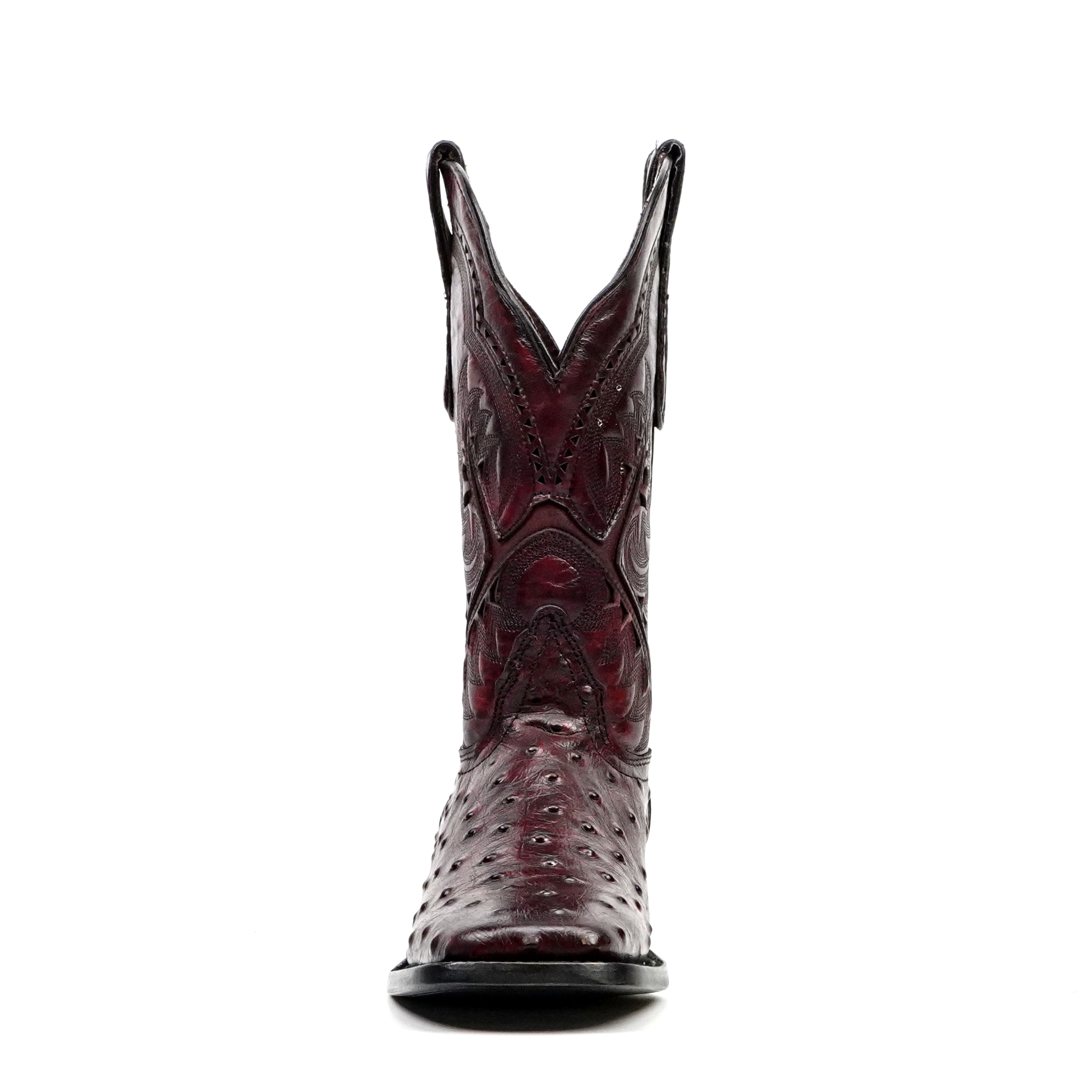 Ostrich Black Cherry Boots - Embossed Leather - Square Toe (E424)
