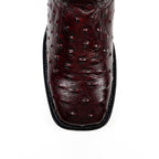 Ostrich Black Cherry Boots - Embossed Leather - Square Toe (E424)