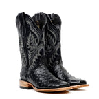 Ostrich Black Cowboy Boots - Embossed Leather - Square Toe (E424)