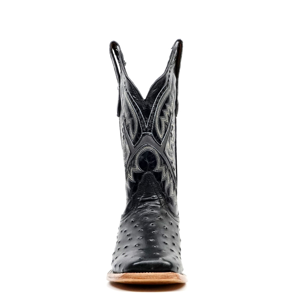 Ostrich Black Cowboy Boots - Embossed Leather - Square Toe (E424)