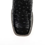Ostrich Black Cowboy Boots - Embossed Leather - Square Toe (E424)