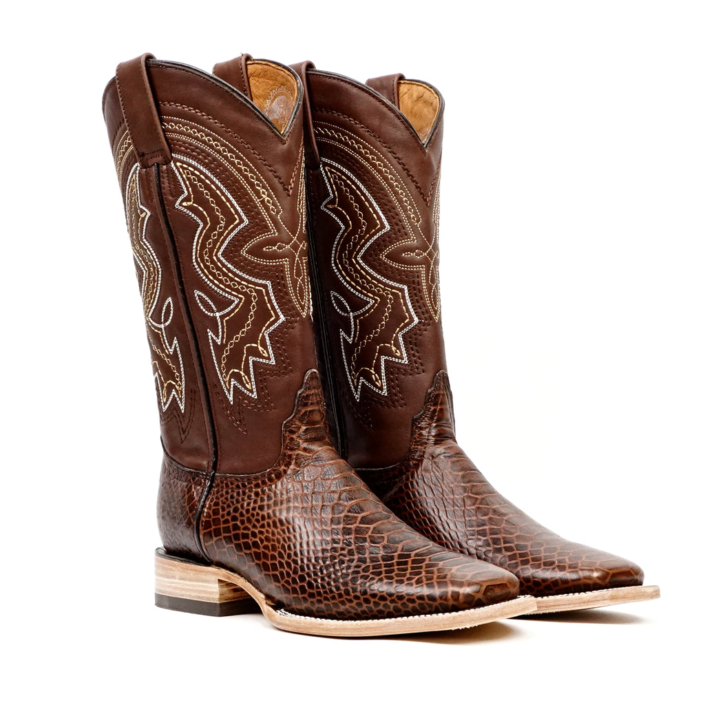 Python Chocolate Boots - Embossed Leather - Square Toe (E425)