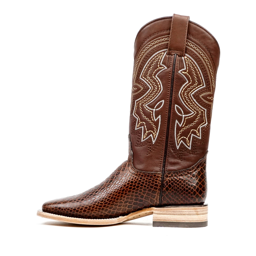 Python Chocolate Boots - Embossed Leather - Square Toe (E425)