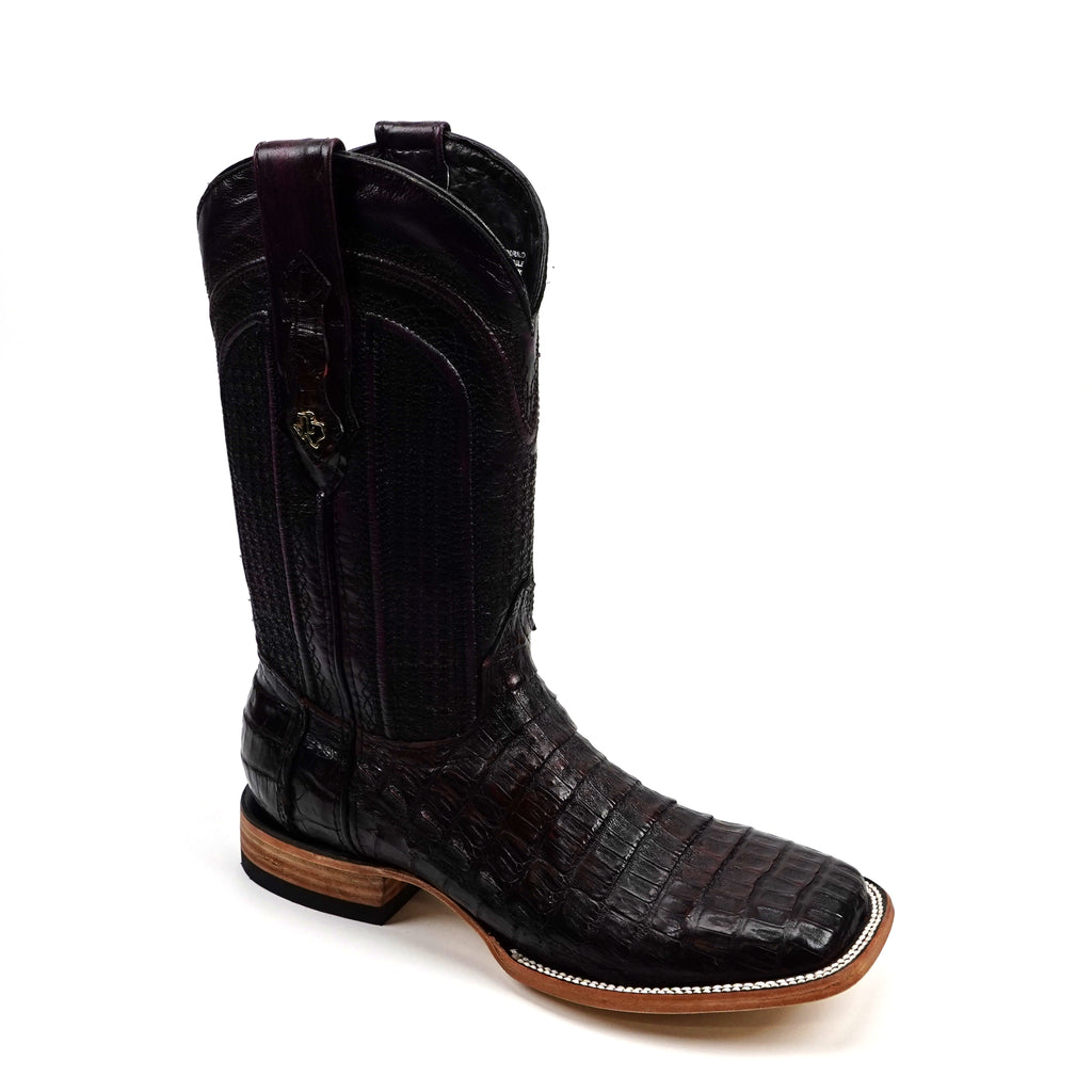 Rhodes Caiman Belly Boots - Black Cherry - Square Toe (LM10)