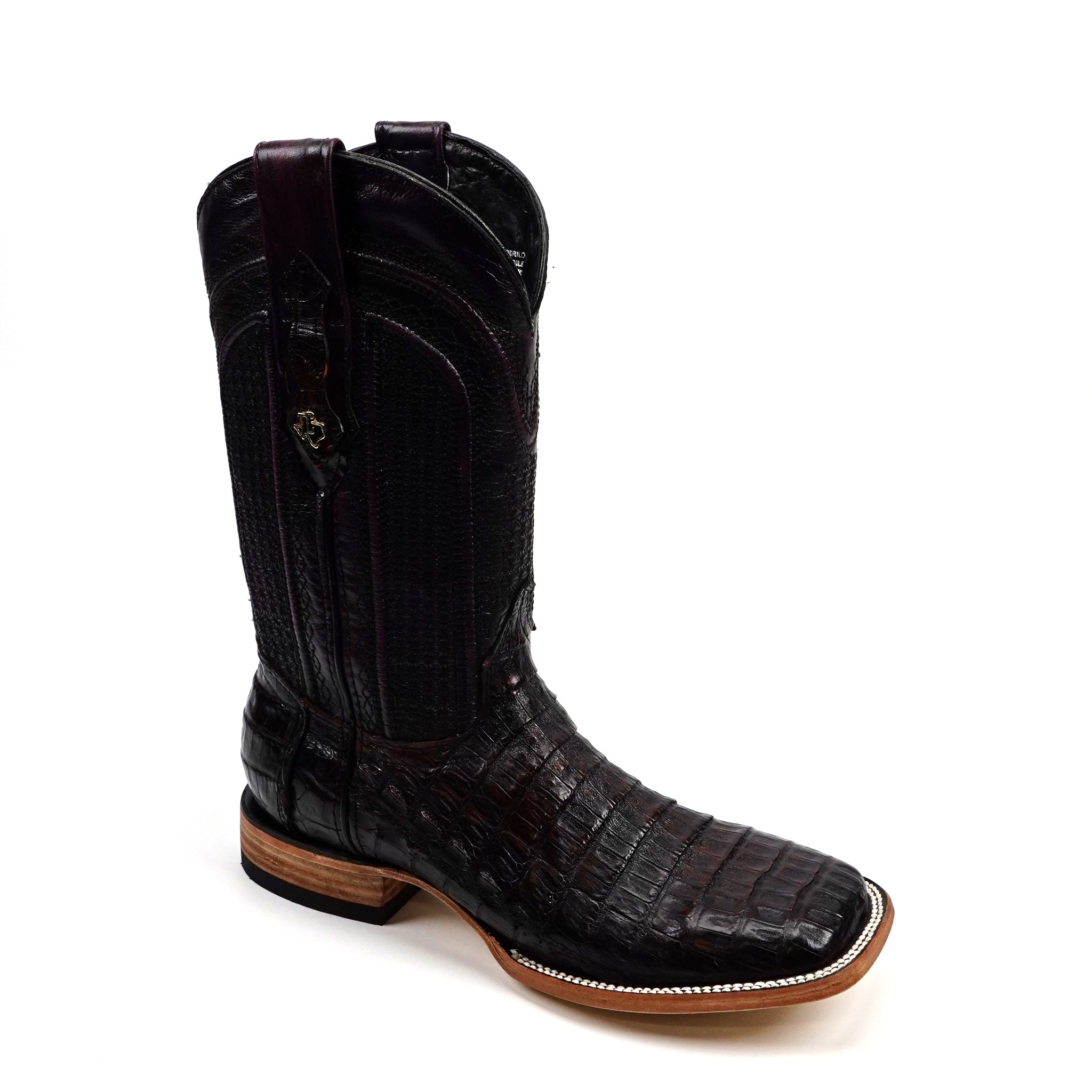 Rhodes Caiman Belly Boots - Black Cherry - Square Toe (LM10)