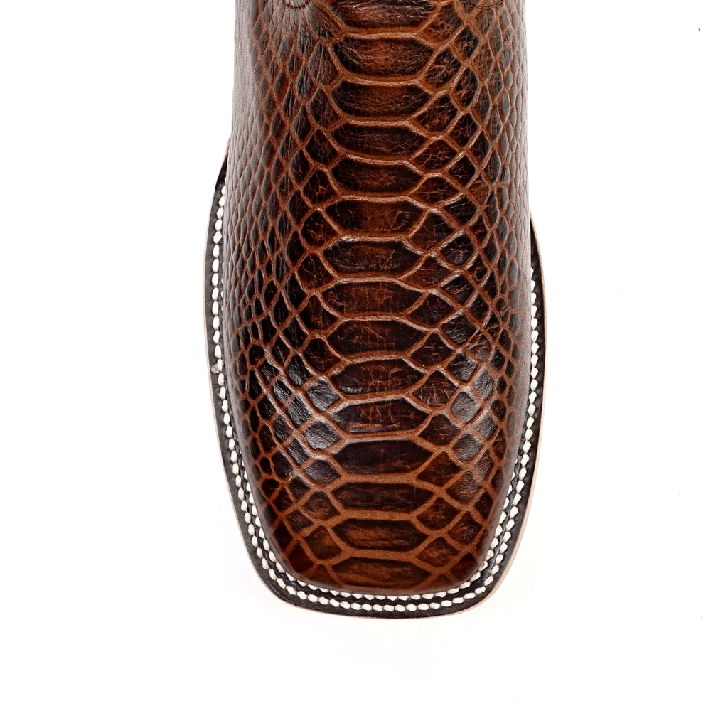 Python Chocolate Boots - Embossed Leather - Square Toe (E425)