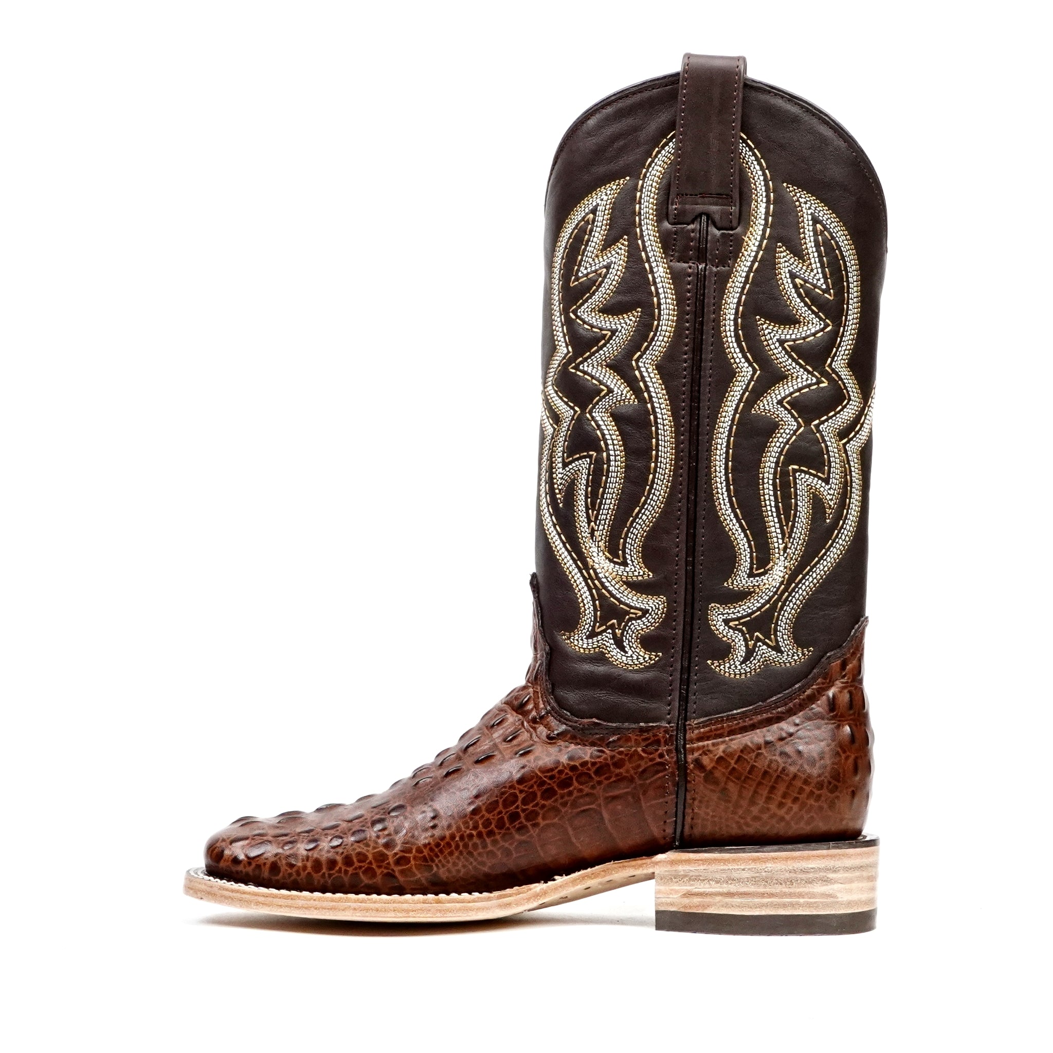 Crocodile Head Choco Boots - Embossed Leather - Square Toe (E427)