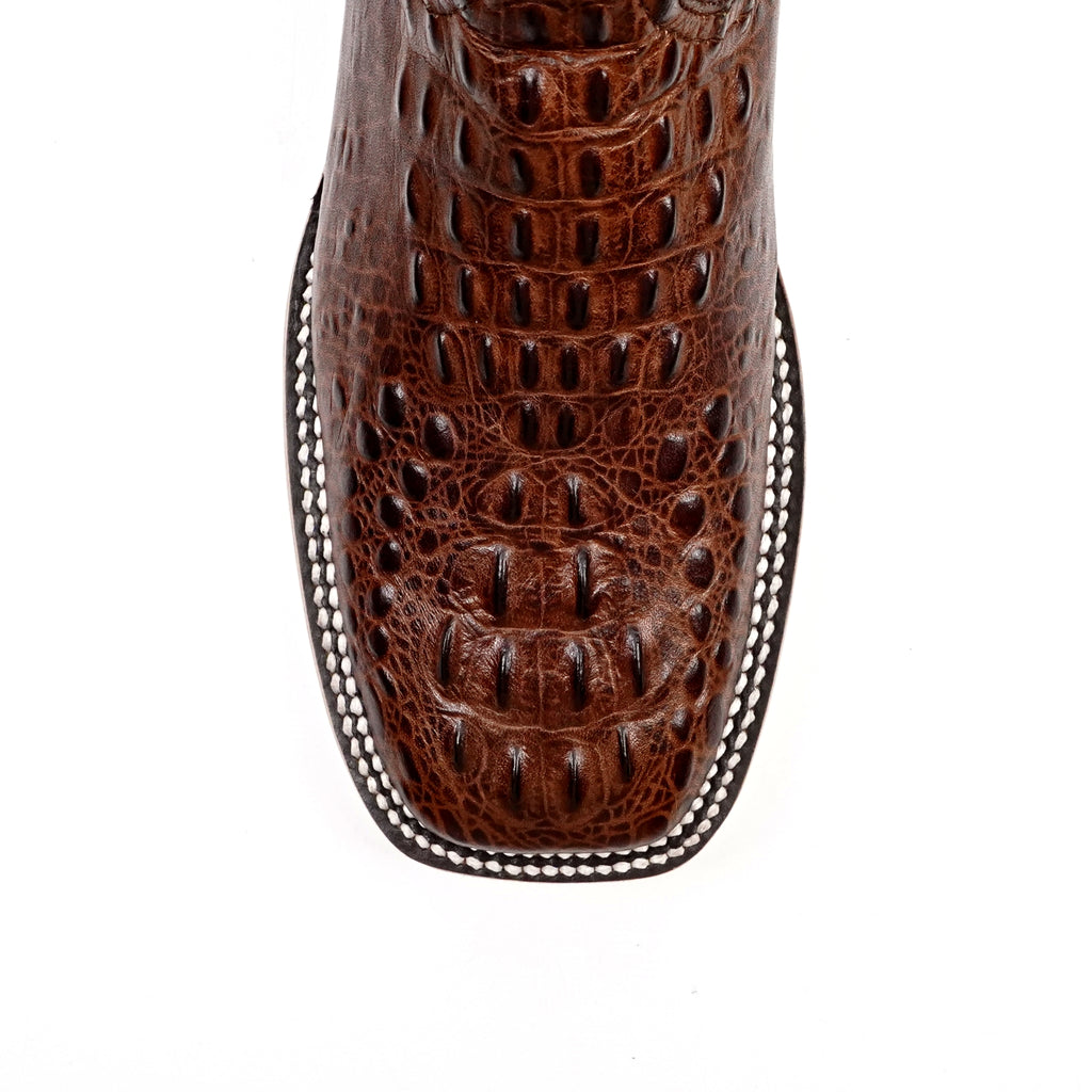 Crocodile Head Choco Boots - Embossed Leather - Square Toe (E427)