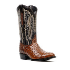 Ostrich Chocolate Boots - Embossed Leather - Round Toe (E436)