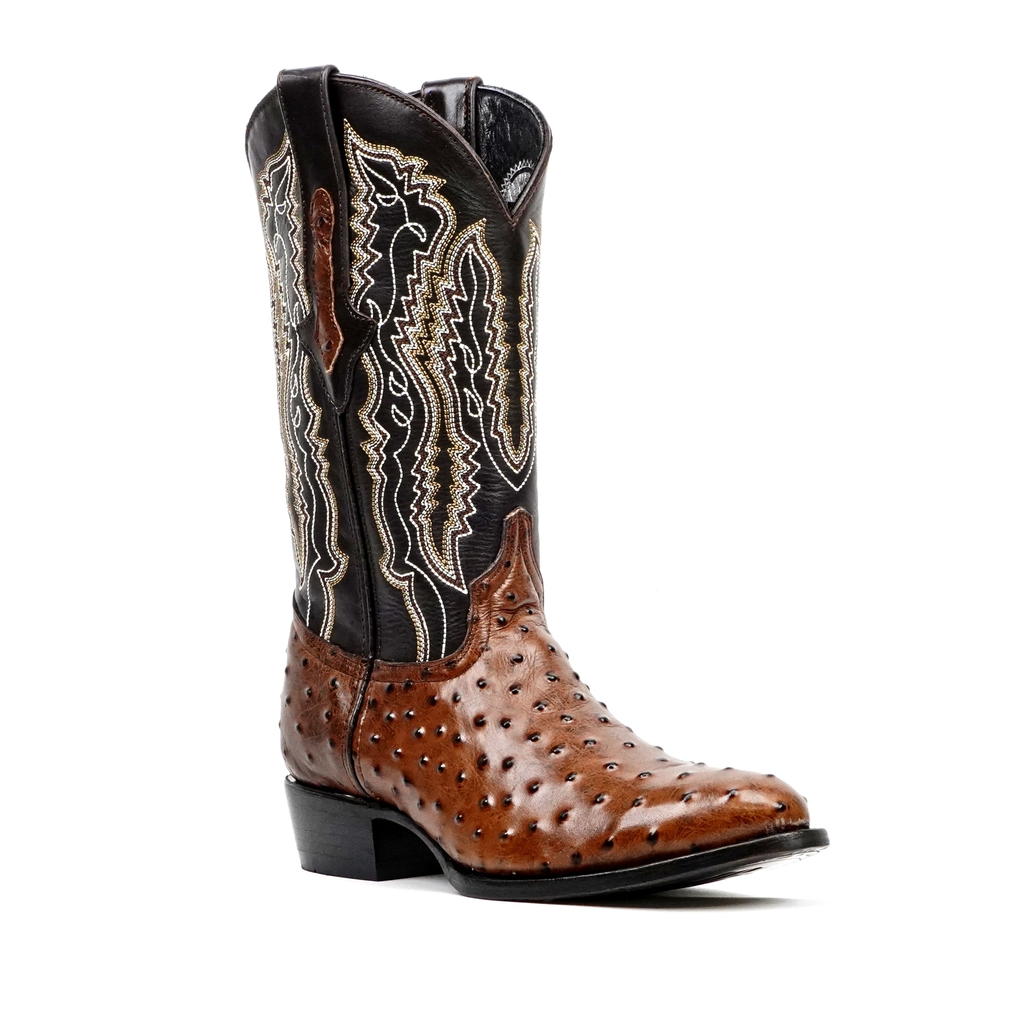 Ostrich Chocolate Boots - Embossed Leather - Round Toe (E436)