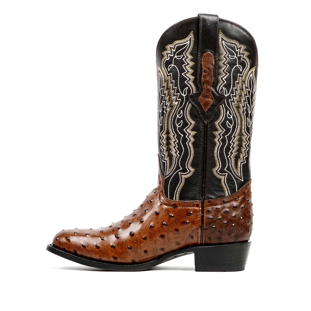 Ostrich Chocolate Boots - Embossed Leather - Round Toe (E436)