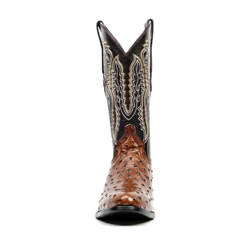 Ostrich Chocolate Boots - Embossed Leather - Round Toe (E436)