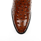 Ostrich Chocolate Boots - Embossed Leather - Round Toe (E436)