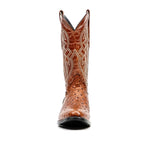 Ostrich Cognac Boots - Embossed Leather - Round Toe (E436)