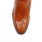 Ostrich Cognac Boots - Embossed Leather - Round Toe (E436)
