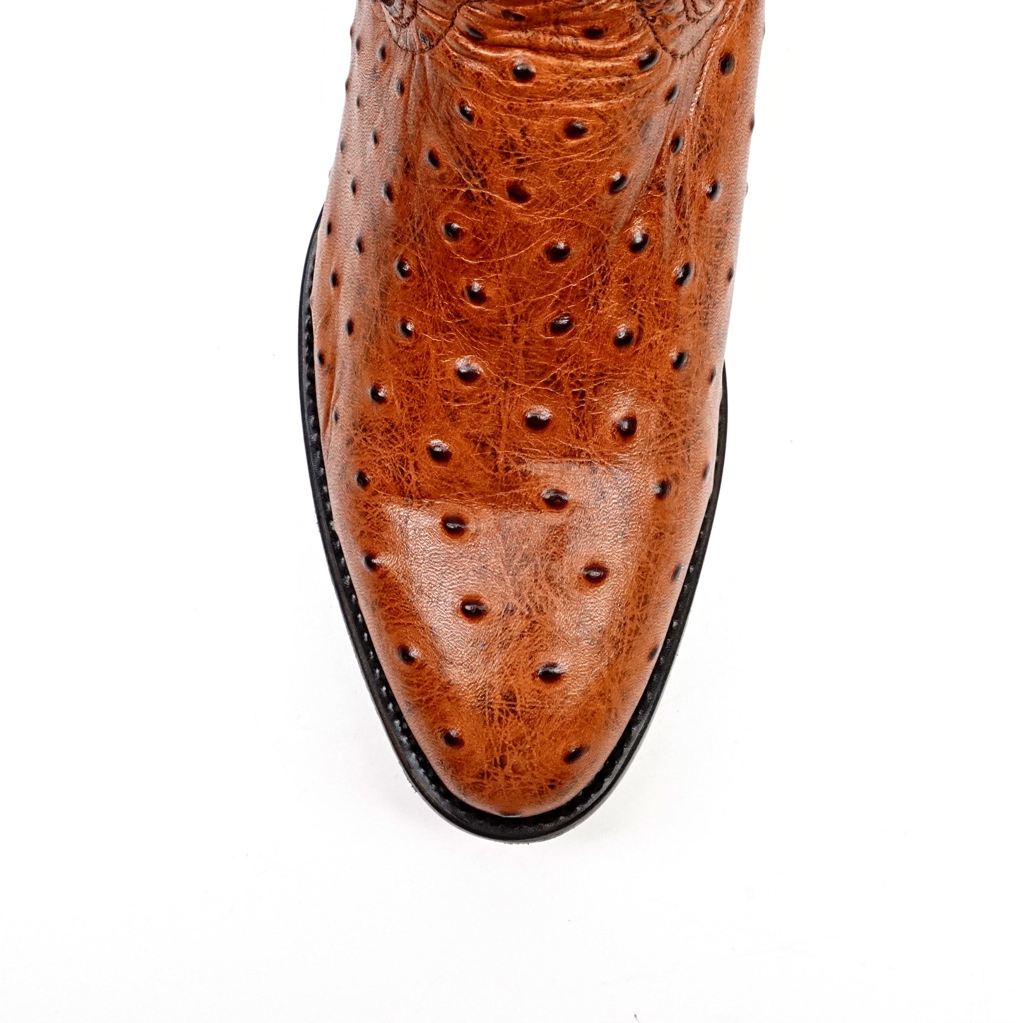 Ostrich Cognac Boots - Embossed Leather - Round Toe (E436)
