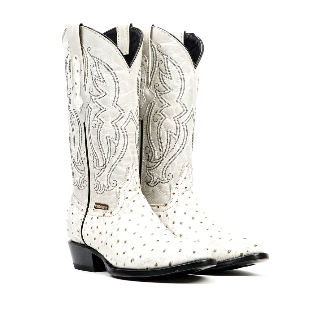 Ostrich Bone Boots - Embossed Leather - Round Toe (E436)