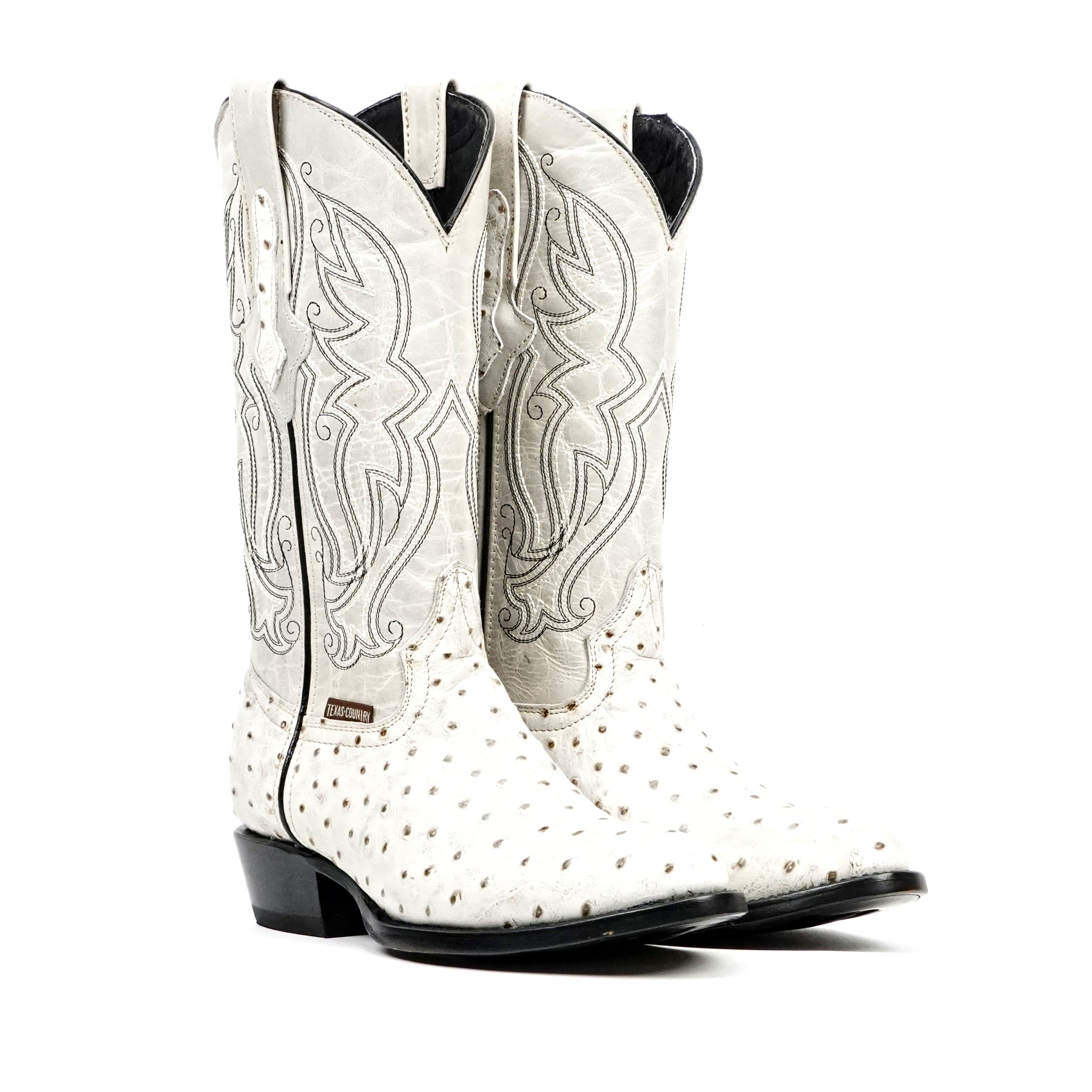 Ostrich Bone Boots - Embossed Leather - Round Toe (E436)