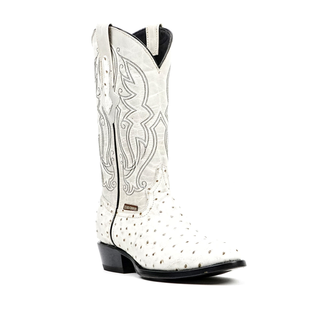Ostrich Bone Boots - Embossed Leather - Round Toe (E436)